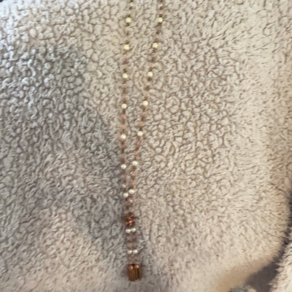 Long pearl and bead costume necklace